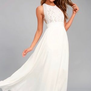 Lulu’s Forever and Always White Lace Maxi Dress